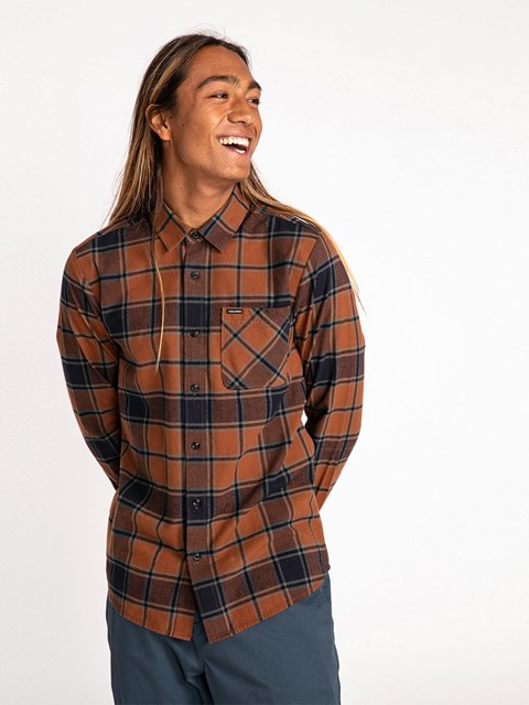Volcom Caden Plaid Long Sleeve Flannel Mocha | 268340-CLR