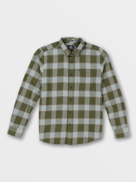 Volcom Caden Plaid Long Sleeve Flannel Military | 827063-ZNF