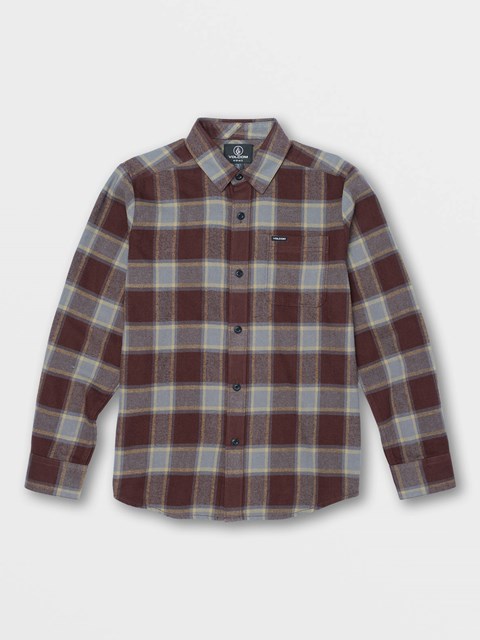 Volcom Caden Plaid Long Sleeve Shirt Mahogany | 713260-PDM