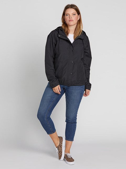 Volcom Enemy Stone Women's Plus Size Black Jacket Hooded Windbreaker | 643271-QCM