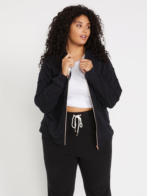 Volcom Lived In Lounge Zip Fleece Plus Size Černé | 607351-AIU