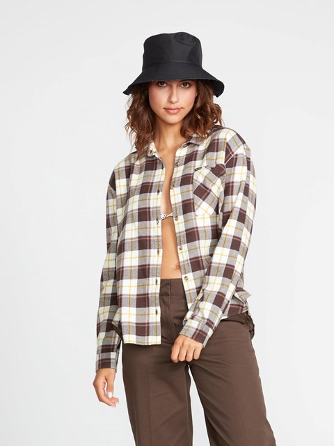 Volcom Plaid To Meet U Long Sleeve Flannel Espresso | 816725-ILJ