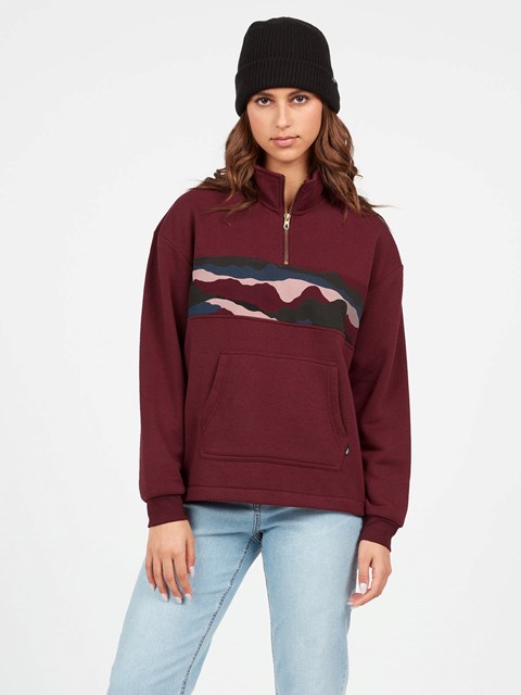Volcom Stone Stacked Mock Neck Hoodie Vínové | 145863-WBL